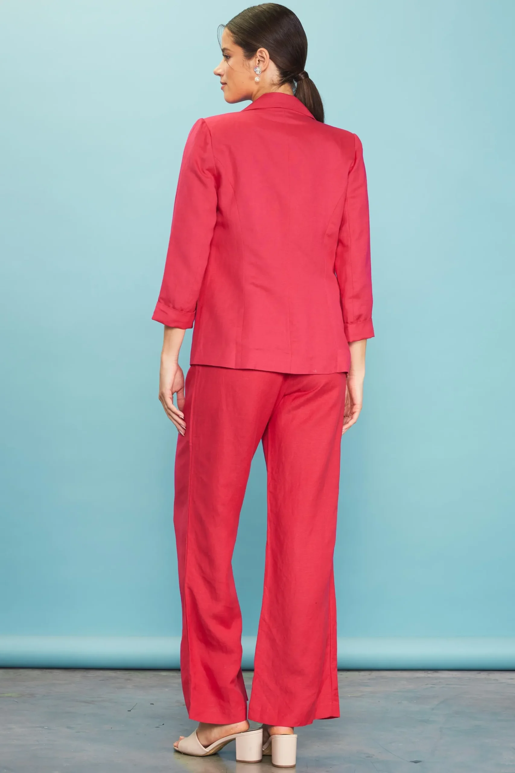 SKIES ARE BLUE Linen Blend Three-Quarter Sleeve Blazer* Blazers