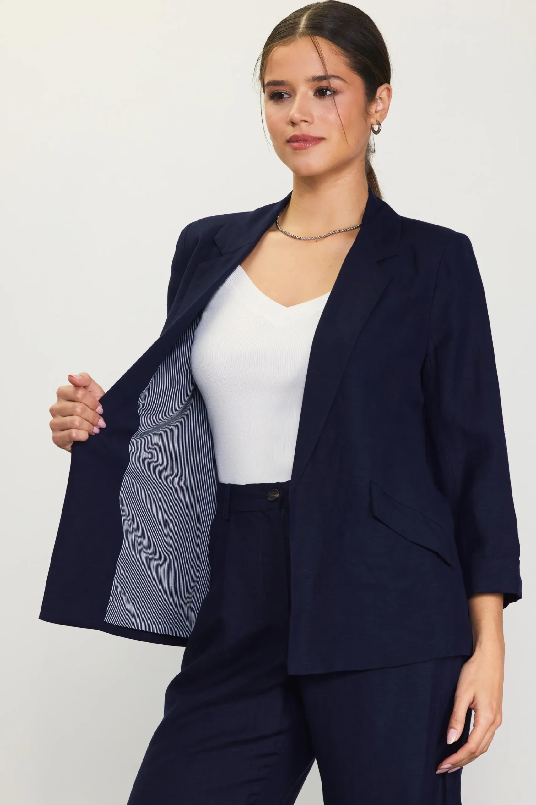 SKIES ARE BLUE Linen Blend Three-Quarter Sleeve Blazer* Blazers