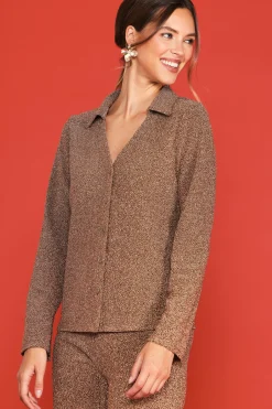 SKIES ARE BLUE Lurex Button Down Shirt* Long Sleeve Tops