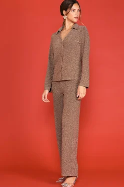 SKIES ARE BLUE Lurex Button Down Shirt* Long Sleeve Tops