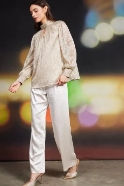 SKIES ARE BLUE Lurex Shirred Mock Neck Top* Long Sleeve Tops