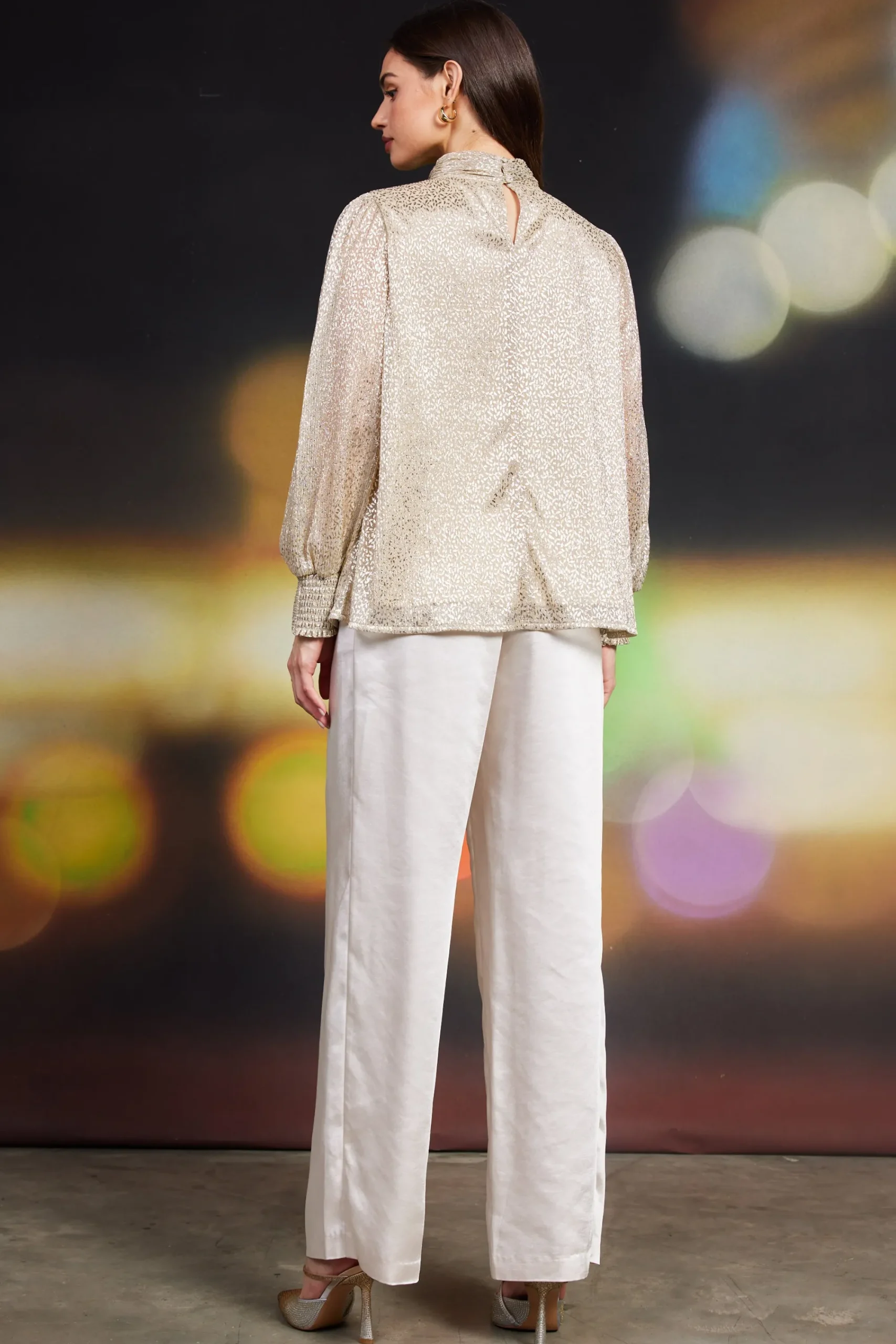 SKIES ARE BLUE Lurex Shirred Mock Neck Top* Long Sleeve Tops