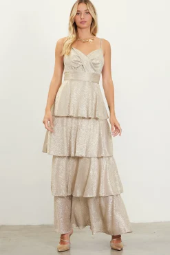 SKIES ARE BLUE Lurex Tiered Maxi Dress* Maxi Dresses