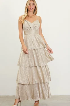 SKIES ARE BLUE Lurex Tiered Maxi Dress* Maxi Dresses