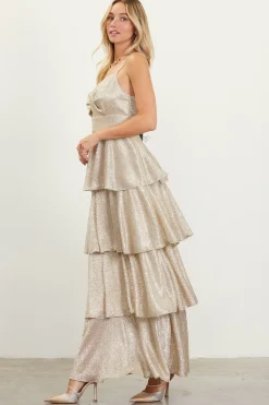 SKIES ARE BLUE Lurex Tiered Maxi Dress* Maxi Dresses