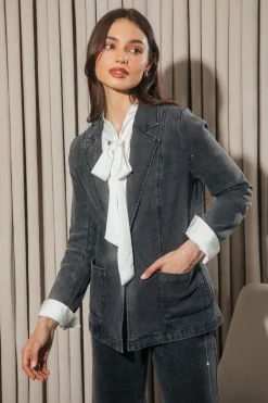 SKIES ARE BLUE Lydia Rhinestone Denim Blazer* Blazers