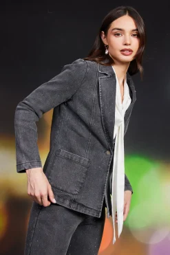 SKIES ARE BLUE Lydia Rhinestone Denim Blazer* Blazers