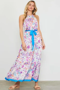 SKIES ARE BLUE Magnolia Border Print Halter Neck Maxi Dress* Maxi Dresses