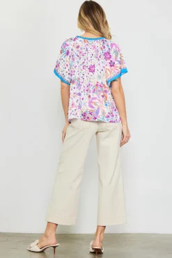 SKIES ARE BLUE Magnolia Border Print Short Sleeve Top* Short Sleeve Tops