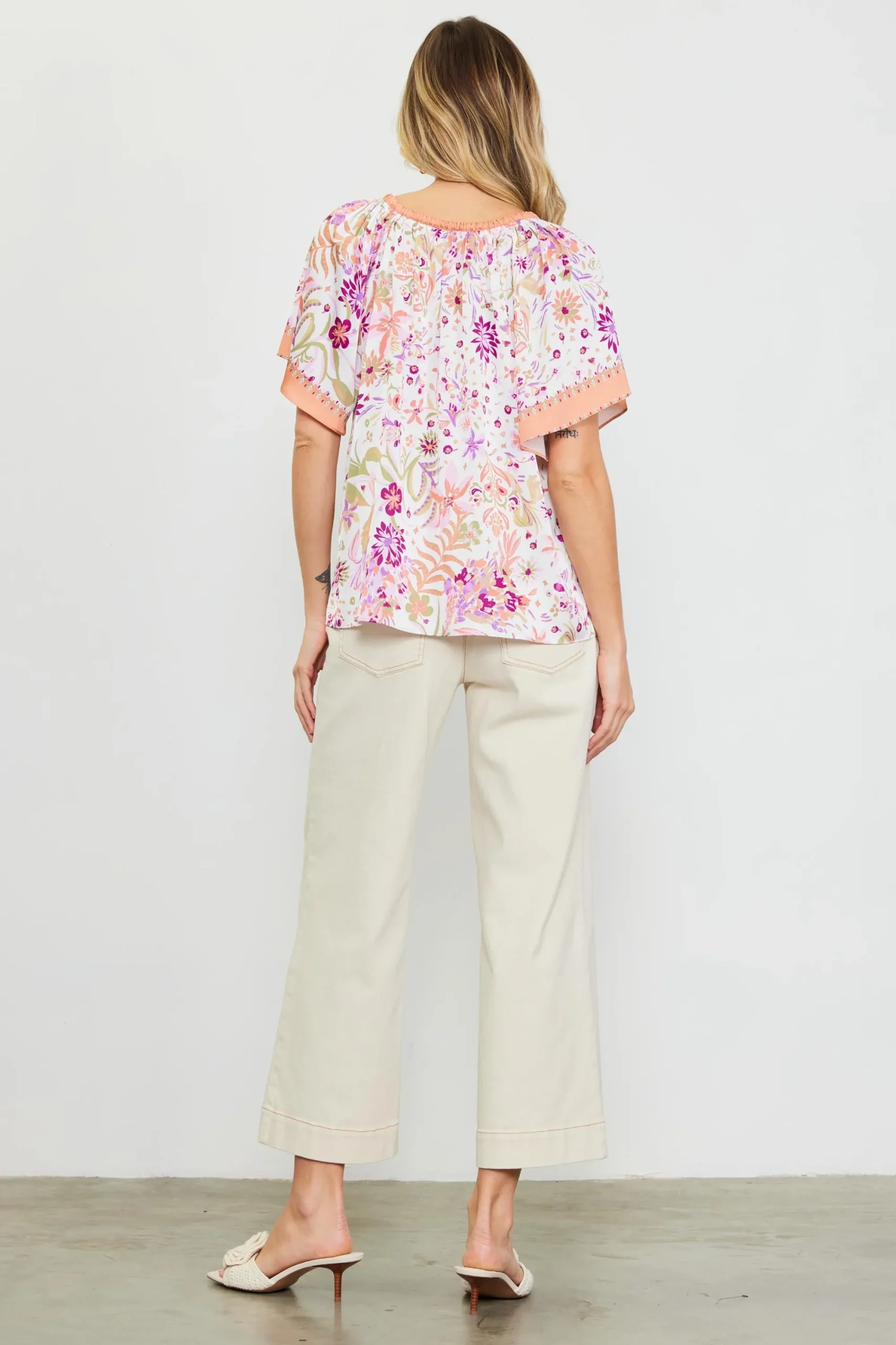 SKIES ARE BLUE Magnolia Border Print Short Sleeve Top* Short Sleeve Tops