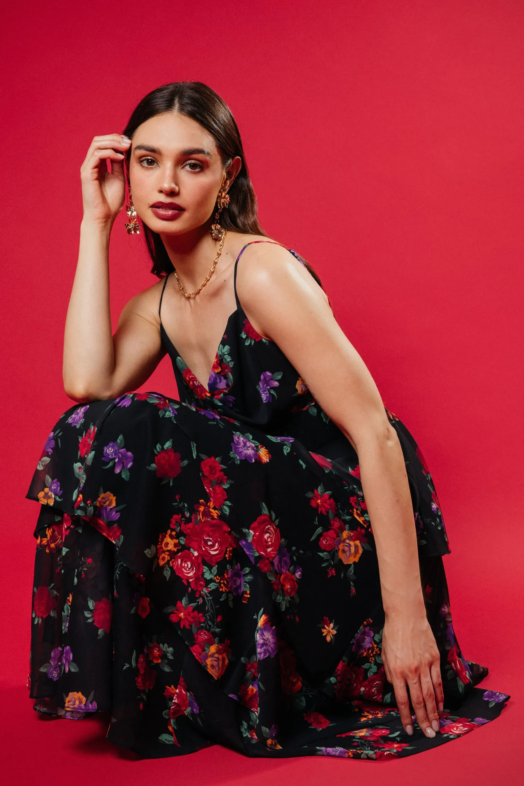 SKIES ARE BLUE Mel Floral Print Tiered Maxi Dress* Maxi Dresses