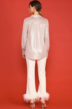 SKIES ARE BLUE Metallic Foil Button Down Shirt* Long Sleeve Tops