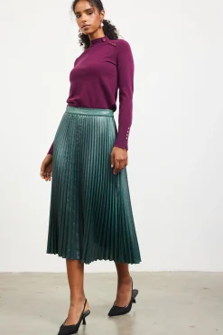 SKIES ARE BLUE Metallic Foil Pleated Midi Skirt* Skirts