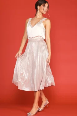 SKIES ARE BLUE Metallic Foil Pleated Midi Skirt* Skirts
