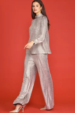 SKIES ARE BLUE Metallic Foil Print Mock Neck Top* Long Sleeve Tops