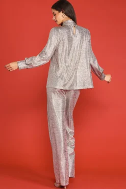 SKIES ARE BLUE Metallic Foil Print Mock Neck Top* Long Sleeve Tops