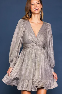 SKIES ARE BLUE Metallic Front Twist Mini Dress* Mini Dresses