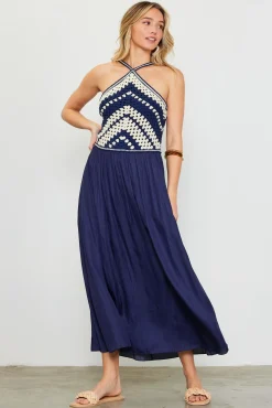 SKIES ARE BLUE Mixed Media Halter Neck Midi Dress* Midi Dresses