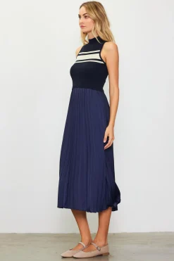 SKIES ARE BLUE Mixed Media Pleated Midi Dress* Midi Dresses