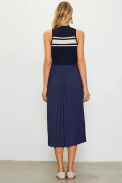 SKIES ARE BLUE Mixed Media Pleated Midi Dress* Midi Dresses