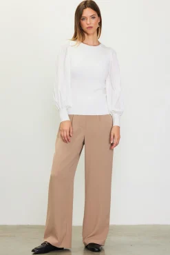 SKIES ARE BLUE Mixed Media Pleated Sleeve Top* Long Sleeve Tops