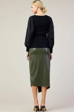 SKIES ARE BLUE Mixed Media Pleated Sleeve Top* Long Sleeve Tops