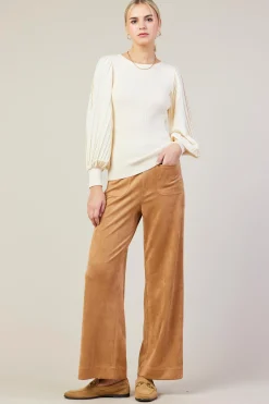 SKIES ARE BLUE Mixed Media Pleated Sleeve Top* Long Sleeve Tops