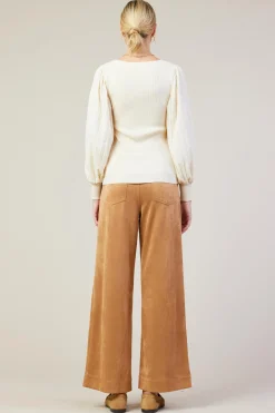 SKIES ARE BLUE Mixed Media Pleated Sleeve Top* Long Sleeve Tops