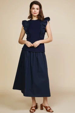 SKIES ARE BLUE Mixed Media Ruffled Knit Top* Sleeveless Tops