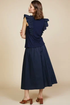 SKIES ARE BLUE Mixed Media Ruffled Knit Top* Sleeveless Tops