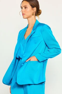 SKIES ARE BLUE Neon Satin Welt Pocket Blazer* Blazers