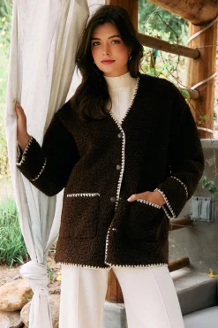 SKIES ARE BLUE Noelle Contrast Stitch Detail Sherpa Coat* Outerwear