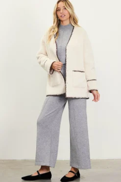 SKIES ARE BLUE Noelle Contrast Stitch Detail Sherpa Coat* Outerwear