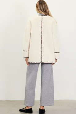 SKIES ARE BLUE Noelle Contrast Stitch Detail Sherpa Coat* Outerwear