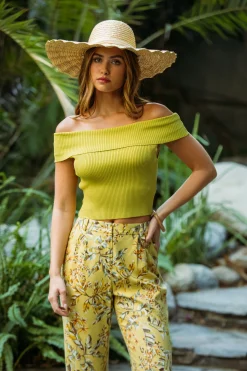 SKIES ARE BLUE Off Shoulder Ribbed Knit Top* Sleeveless Tops