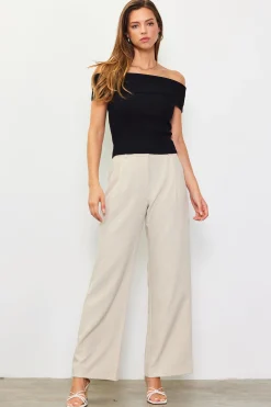 SKIES ARE BLUE Off Shoulder Ribbed Knit Top* Short Sleeve Tops