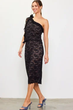 SKIES ARE BLUE One Shoulder Ruffle Trim Lace Top* Sleeveless Tops