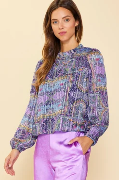 SKIES ARE BLUE Paisley Motif Smocked Detail Top* Long Sleeve Tops|Blouses