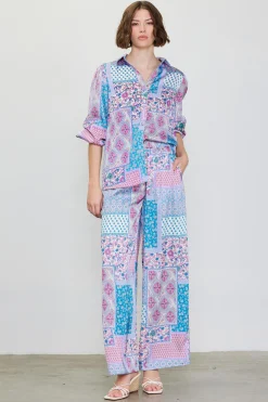 SKIES ARE BLUE Patch Print Button Down Blouse* Blouses|Long Sleeve Tops