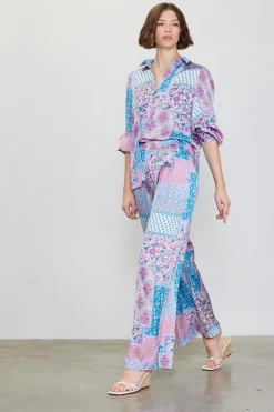 SKIES ARE BLUE Patch Print Button Down Blouse* Blouses|Long Sleeve Tops