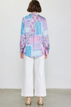 SKIES ARE BLUE Patch Print Button Down Blouse* Blouses|Long Sleeve Tops