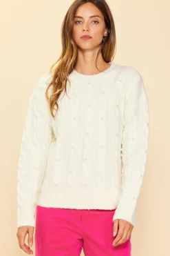 SKIES ARE BLUE Pearl Detail Cable Knit Sweater* Long Sleeve Tops|Sweaters
