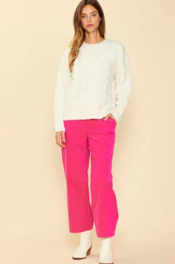 SKIES ARE BLUE Pearl Detail Cable Knit Sweater* Long Sleeve Tops|Sweaters