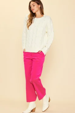 SKIES ARE BLUE Pearl Detail Cable Knit Sweater* Long Sleeve Tops|Sweaters