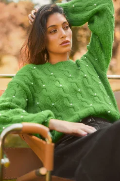 SKIES ARE BLUE Pearl Detail Cable Knit Sweater* Sweaters