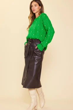 SKIES ARE BLUE Pearl Detail Cable Knit Sweater* Sweaters