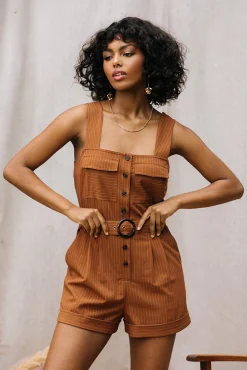 SKIES ARE BLUE Pinstripe Buttondown Romper* Jumpsuits