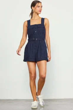 SKIES ARE BLUE Pinstripe Buttondown Romper* Jumpsuits