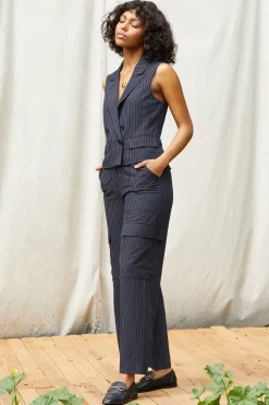 SKIES ARE BLUE Pinstriped Cargo Wide Leg Pants* Pants