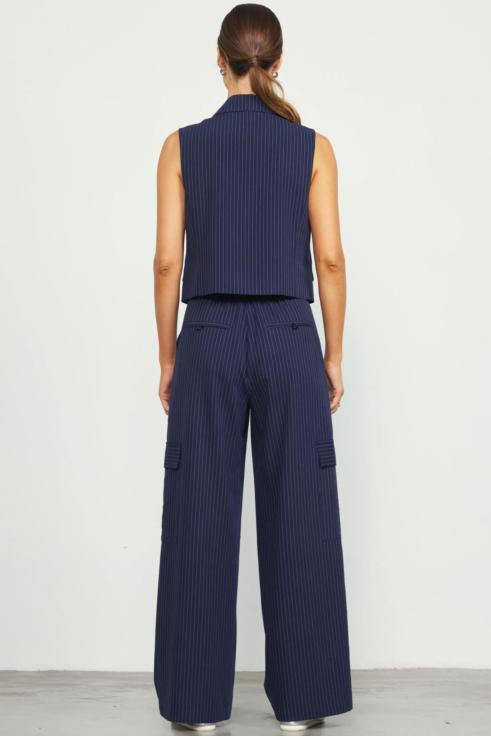 SKIES ARE BLUE Pinstriped Cargo Wide Leg Pants* Pants